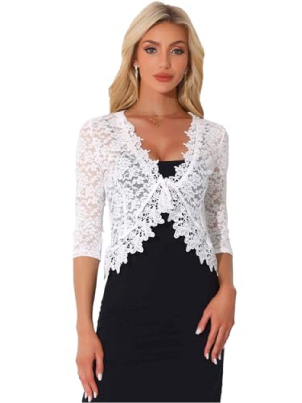 Women's Lace Shrug Bolero Cardigan 3/4 Sleeve Evening Formal